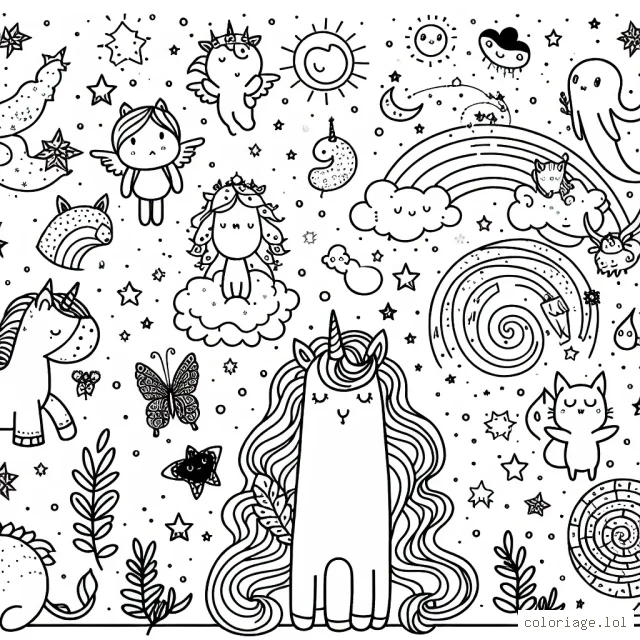 Un univers magique peuplé de créatures fantastiques à colorier pour les enfants