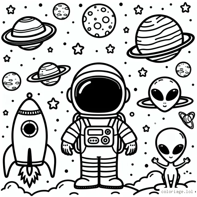 Astronaute et planètes dans l'espace avec des extraterrestres et des fusées