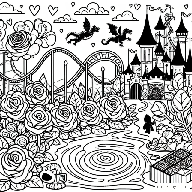 Imagine et dessine un parc d'attractions magique peuplé de roses parlantes, une rivière de chocolat et de montagnes russes en forme de dragon