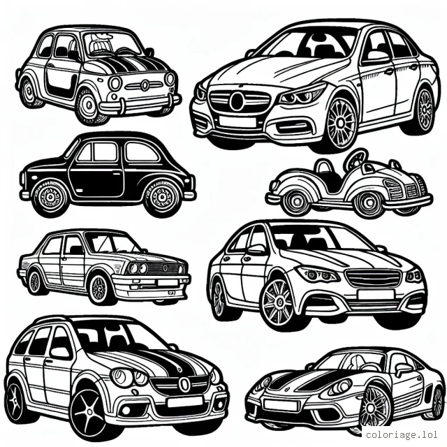 C'est une sélection spéciale des différentes marques de voitures juste pour toi! Tu peux colorier des voitures de marques comme BMW, Fiat, Honda, Renault et Volkswagen. Es-tu prêt à rendre ces voitures super colorées ? Montre-nous ton imagination!