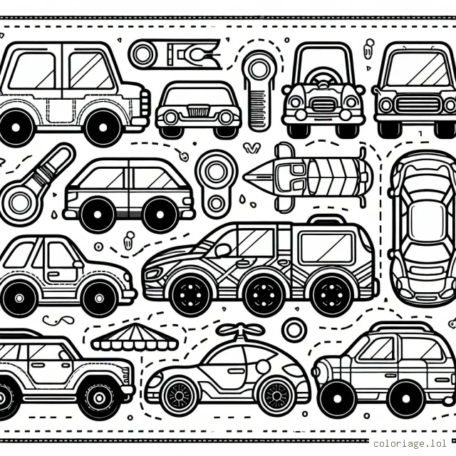 Dessine et colore des voitures uniques de différentes marques comme Ferrari, BMW, Audi et Peugeot. Les détails et les modèles sont inclus pour chaque marque de voiture.