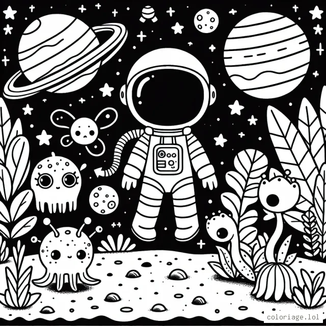 Un aventurier spationaute explore une planète mystérieuse peuplée de créatures extraterrestres amicales et de plantes inconnues.