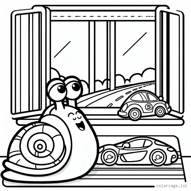 Jojo l'escargot contemple la course fascinante des voitures à travers sa fenêtre.