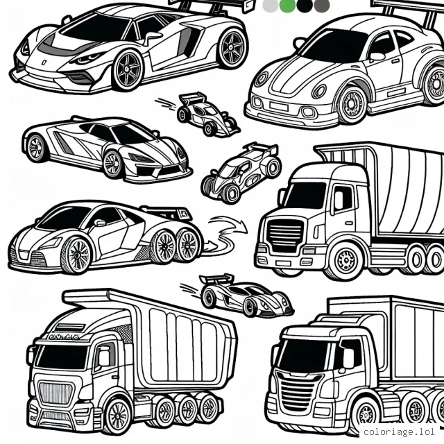 TeVoiranelment illustré de nombreux types de voitures - des voitures de course rapides, des camions lourds, des voitures électriques éco-responsables, à la voiture de sport extravagante. Utilisez une variété de couleurs pour donner vie à ces véhicules!