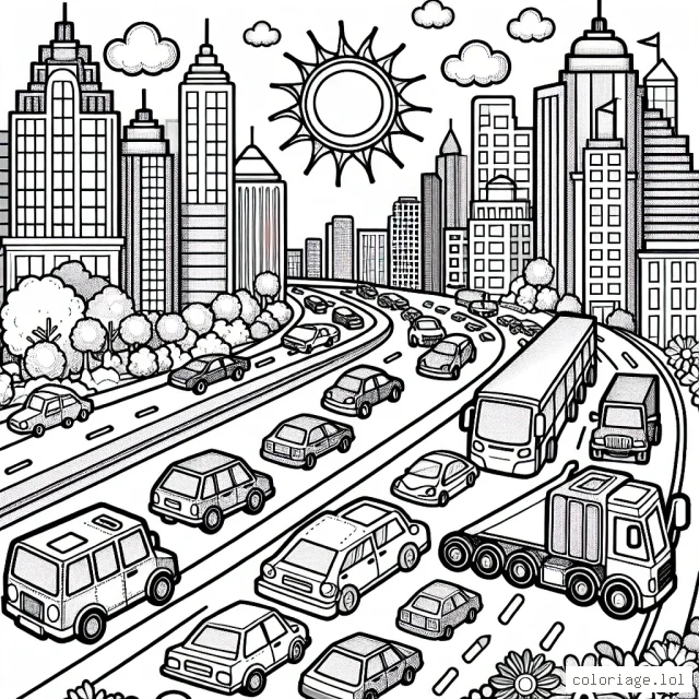 Imaginez une belle journée ensoleillée dans une ville animée. Dans cette ville, il y a une grande variété de voitures de toutes formes et tailles. Vous devez colorer ces voitures et la scène environnante pour aider à donner vie à cette ville.