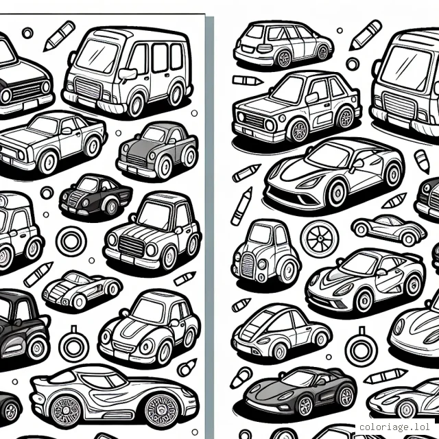 Un vaste choix de voitures différentes, divisées par marque, attendent votre coup de crayon. Que ce soit une Fiat, une Mercedes ou une Tesla, coloriez-les comme vous le voulez.