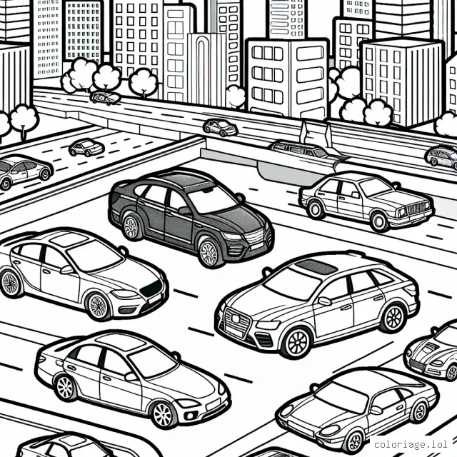 Voitures de différentes marques positionnées dans un paysage urbain