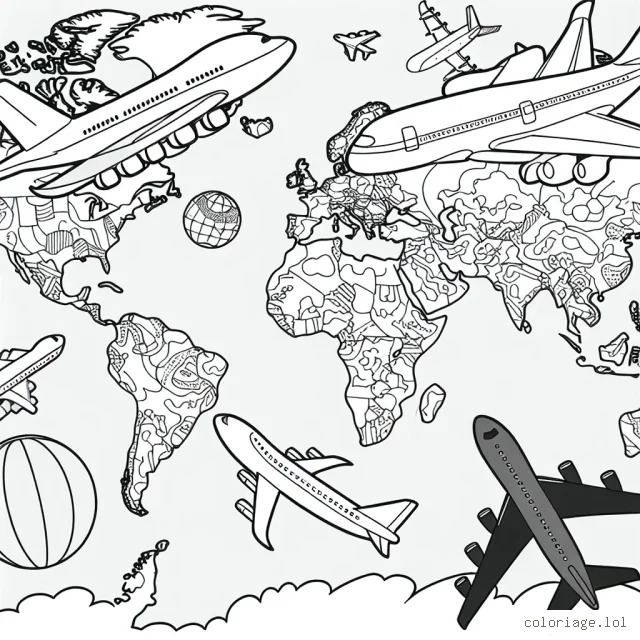 Un ensemble d'avions survolant différentes zones géographiques du monde