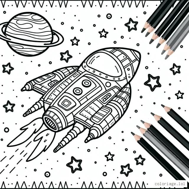Une grande aventure spatiale t'attend avec ce dessin. Prépare tes crayons de couleur pour te lancer dans une mission interstellaire. Colorie ton vaisseau spatial, les étoiles scintillantes et ne pas oublier la planète lointaine.