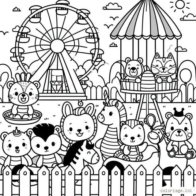 Un groupe d'animaux dans un parc d'attractions