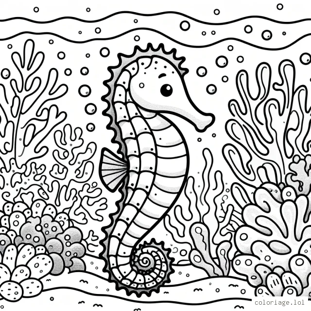 Un hippocampe se jouant parmi les coraux colorés au fond de l'océan