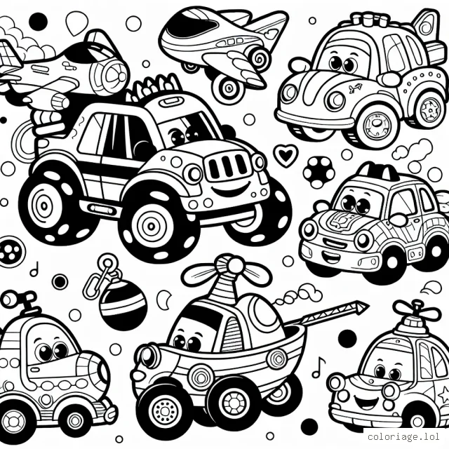 Crée un amusant dessin pour colorier basé sur différentes marques de voitures !