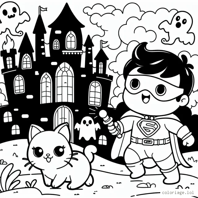 Tu es un petit super-héros en mission pour sauver un adorable chaton perdu dans le grand château hanté. Attention aux fantômes !