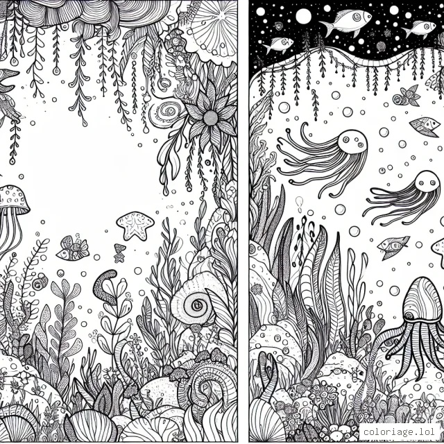 Un monde magique sous-marin avec des animaux fantastiques et des plantes lumineuses