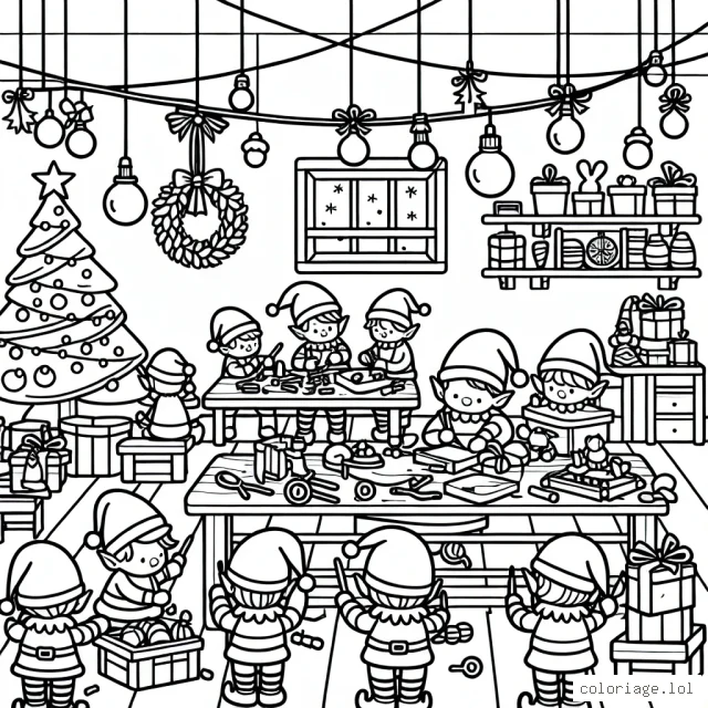 Un atelier de jouets de Noël avec des lutins occupés à travailler