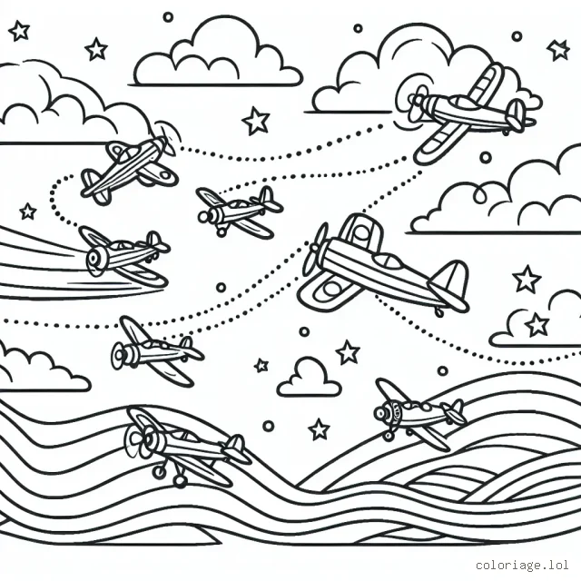 Un escadron d'avions virevoltant dans le ciel lumineux.
