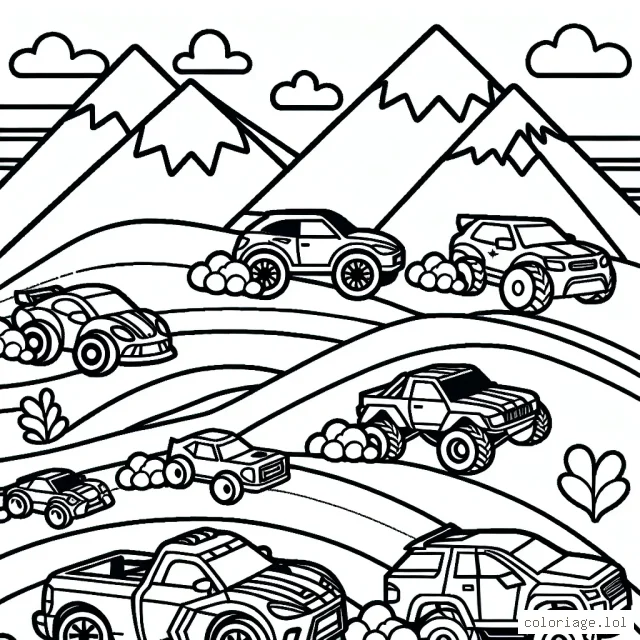 Un rallye passionnant avec des voitures de différentes formes et tailles se déroulant à travers des sentiers montagneux.