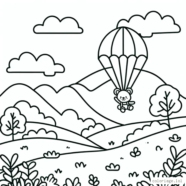 Un parachutiste animal volant au-dessus d'un paysage verdoyant