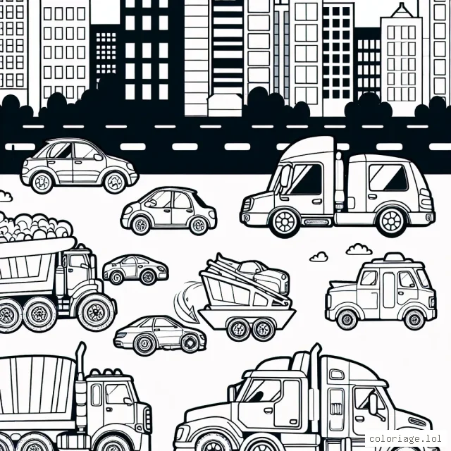Dans la ville animée, les voitures se déplacent rapidement. Des camions lourds aux petites voitures rapides, chaque véhicule est unique en son genre. Dessine et colorie ces voitures pour les rendre vivantes sur le papier.