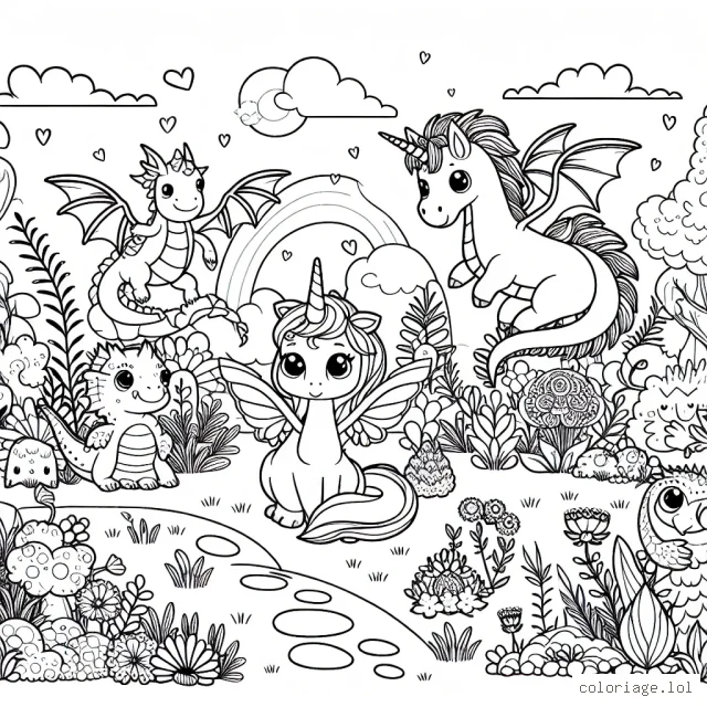 Un jardin magique rempli d'animaux fantastiques