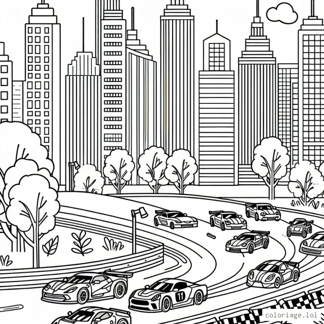 Une course de voitures à travers la ville animée