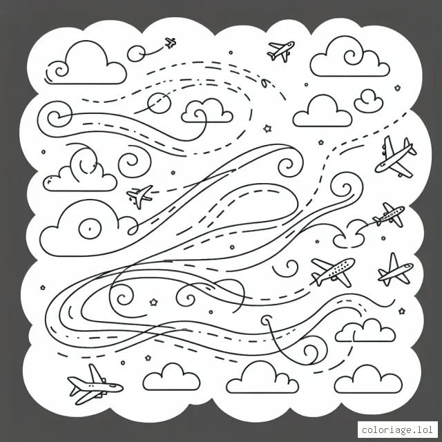 Un cortège d'avions virevoltant dans le ciel, leurs chemins dessinant des motifs variés et colorés au sein des nuée.
