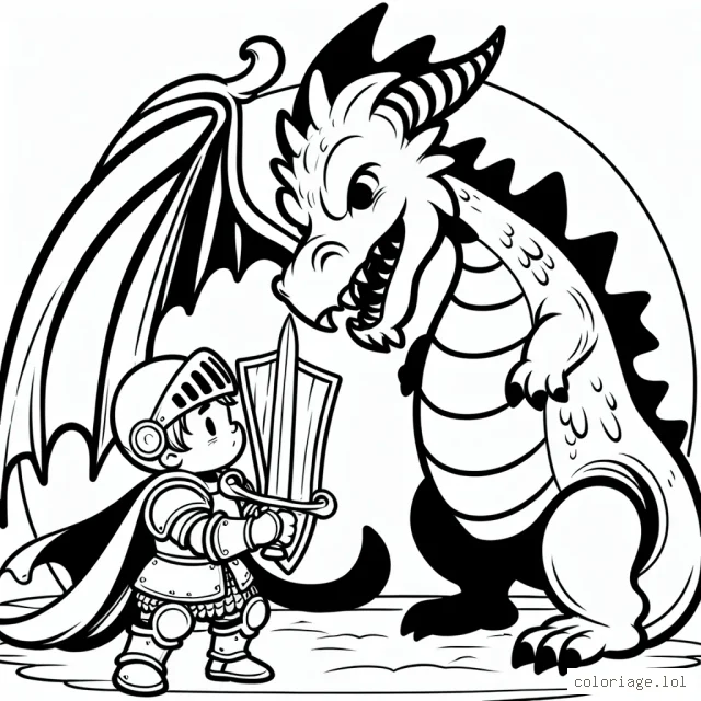 Un jeune chevalier courageux qui combat redoutable dragon pour protéger son royaume