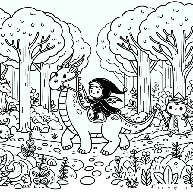 Un chevalier courageux voyageant à travers une forêt enchantée sur son dragon fidèle. Ils rencontrent différentes créatures magiques sur leur voyage.