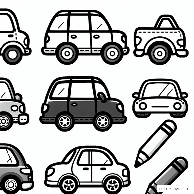 Illustration des différents modèles de voitures par marque pour coloriage