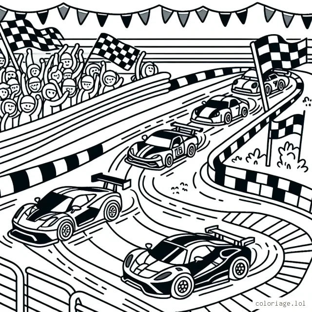 Une course passionnante entre des voitures de sport colorées sur une piste de course animée.