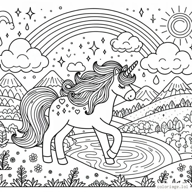 Capable de voler et de soulager la douleur par simple toucher, la licorne est un animal magique très apprécié. Pensez à colorer sa crinière en arc-en-ciel et son corps en blanc immaculé pour mettre en valeur sa pureté. N'oubliez pas non plus le paysage enchanteur qui l'entoure, composé de vallées verdoyantes, de sources scintillantes et d'arc-en-ciel.