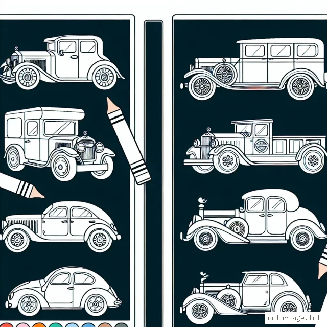Un voyage à travers le monde des marques de voitures. Colorie chaque voiture selon la couleur emblématique de sa marque !