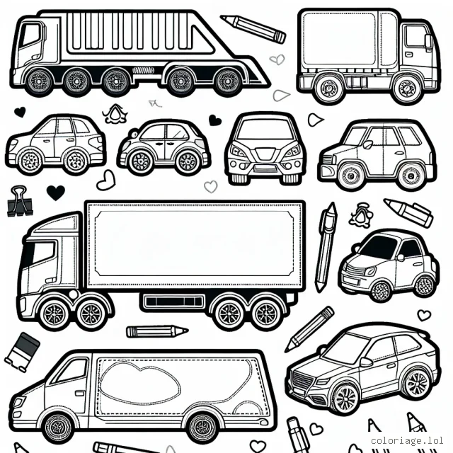 Créer un coloriage présentant plusieurs marques de voitures différentes