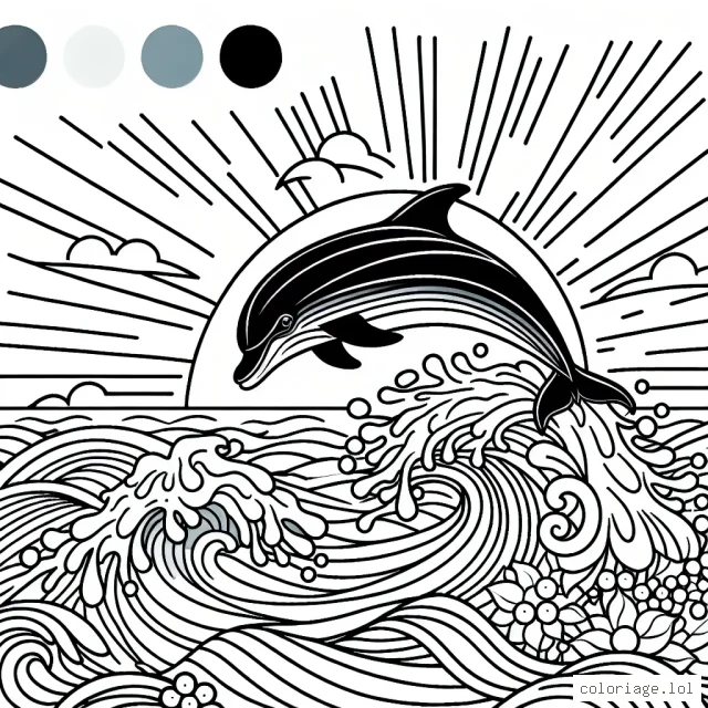 Un dauphin surfeur virevoltant au-dessus de l'océan, avec un arrière-plan de coucher de soleil éblouissant
