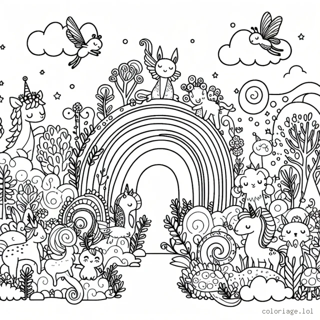 Un paysage de forêt enchantée peuplé de créatures fantaisistes