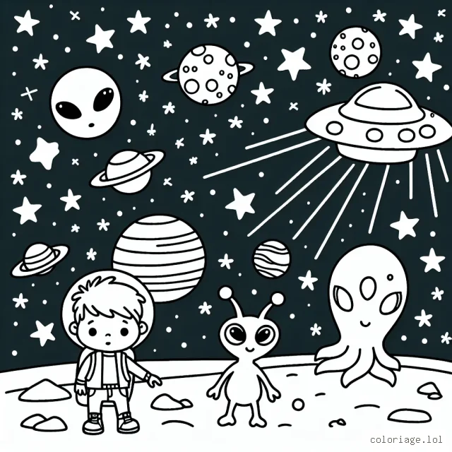 Un petit garçon voyage dans l'espace et rencontre des extraterrestres