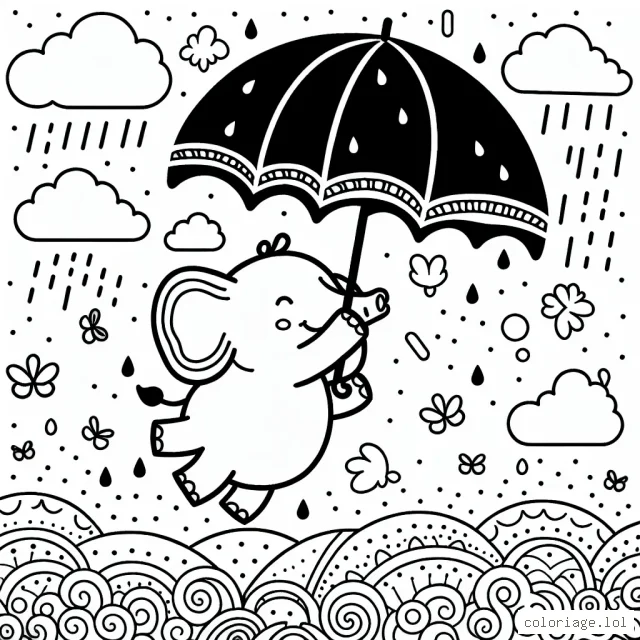 Un éléphant volant avec un parapluie