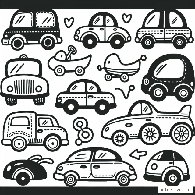 Dessine une voiture de différentes marques et donne-leur de la couleur pour les faire ressortir.