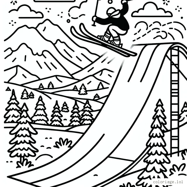 Un skieur acrobatique sautant au-dessus d'un demi-tube dans un paysage de montagne enneigée