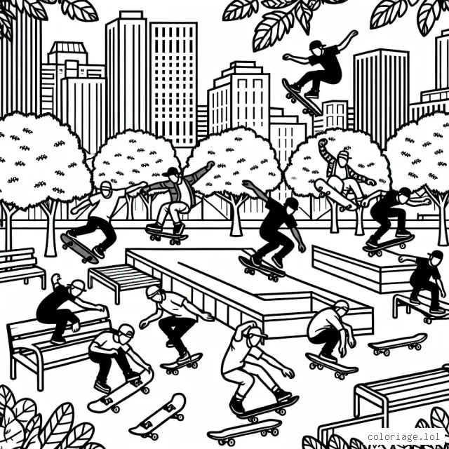 Une scène de skateboard extrême dans un parc urbain