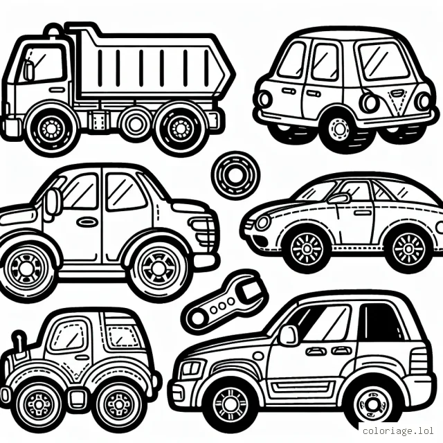 Un assortiment unique de voitures de différentes marques à colorier
