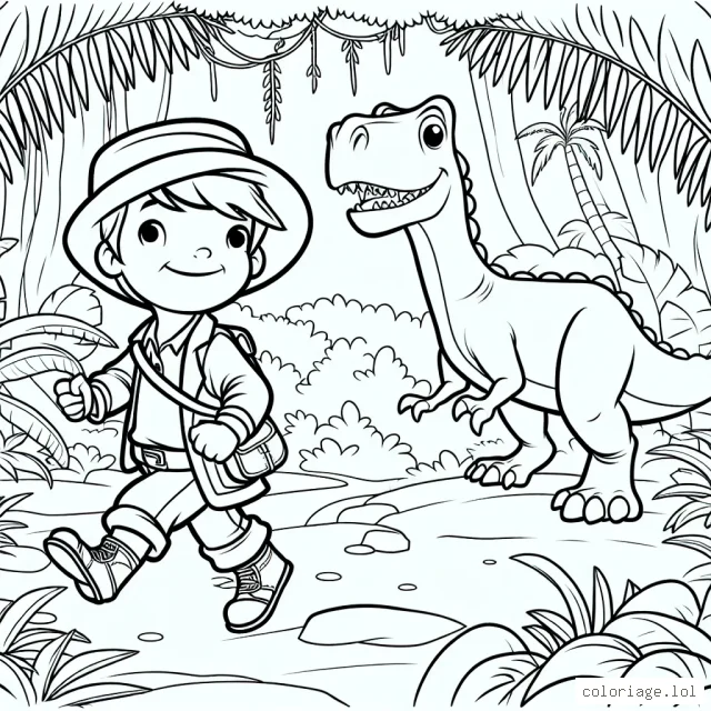 Un petit garçon qui brave une jungle secrète avec son meilleur ami dinosaure