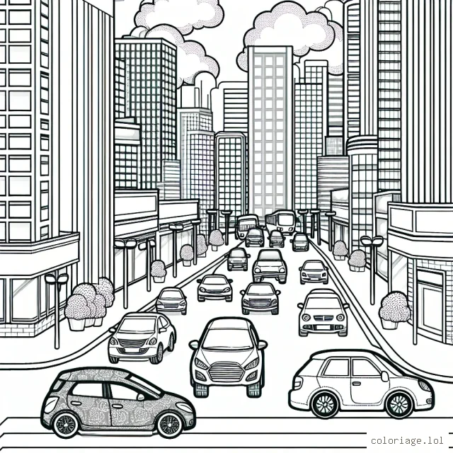 Voitures par marque qui circulent dans une ville animée.