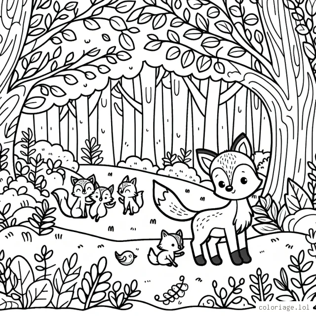 Un petit renard joue avec ses amis dans une forêt enchantée.
