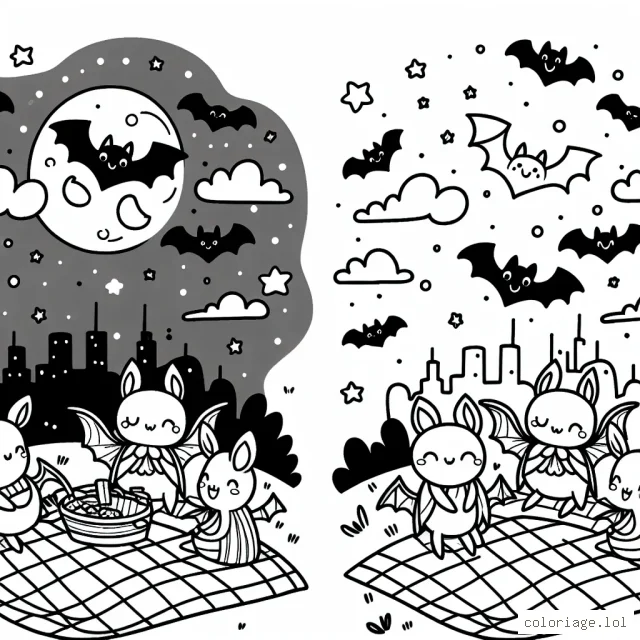 Des chauve-souris joyeuses qui font un pique-nique nocturne