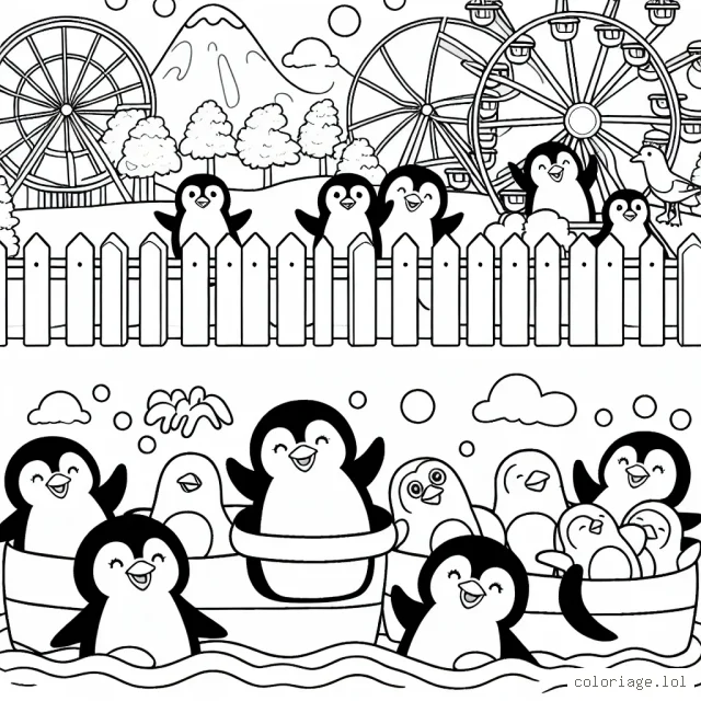 Un groupe de pingouins se amuse au Parc d'Attractions Aqua-Pôle Nord