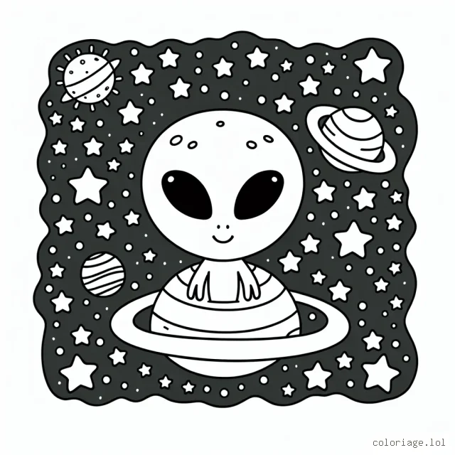 Un extraterrestre sympathique sur sa planète avec plein d'étoiles autour de lui