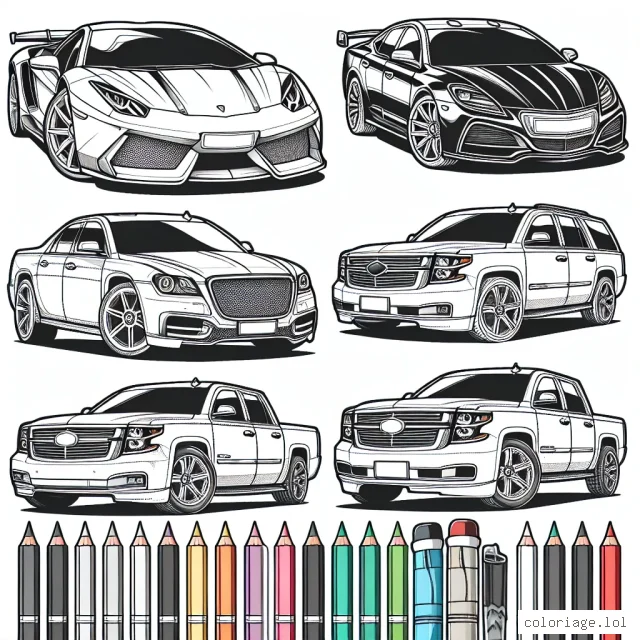 Choisissez votre marque de voiture préférée et coloriez-la à votre guise! Nous avons tous les grands constructeurs automobiles du monde entier: Ferrari, BMW, Mercedes, Ford, Toyota, Audi et plus encore. Chaque page de coloriage comporte une voiture de taille grandeur nature, ainsi que le logo de l'entreprise à colorier. Alors prenez vos couleurs et laissez libre cours à votre imagination!