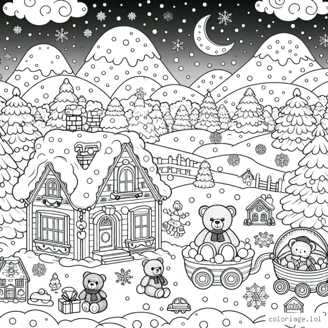 Le paysage féérique du royaume des jouets sous la neige