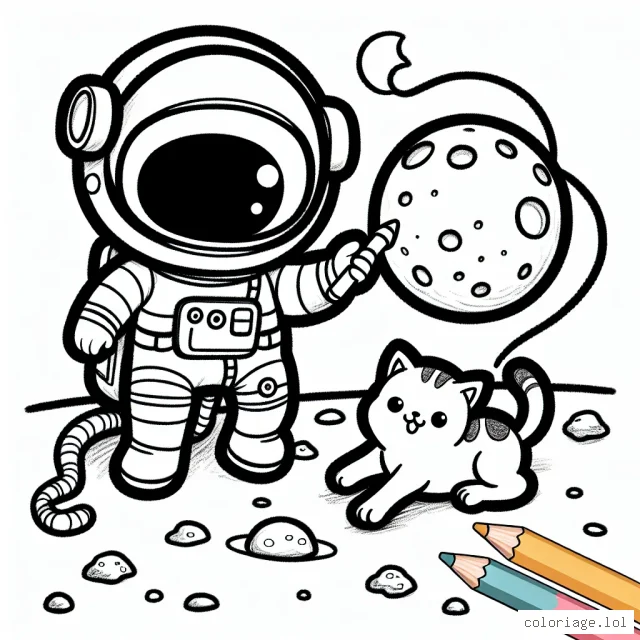 Un astronaute en apesanteur joue avec son chaton sur la lune